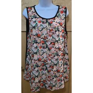 Floral Print Sleeveless Top By Betseys Boutique Shop L Black & Multicolor